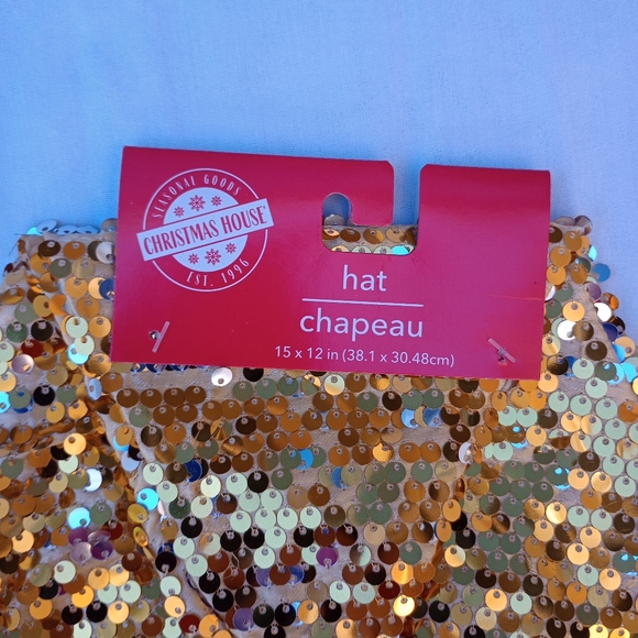 Gold Sequin Santa Hat Christmas Holiday Festive Gift Party Yuletide Cheer Fun - Picture 6 of 8